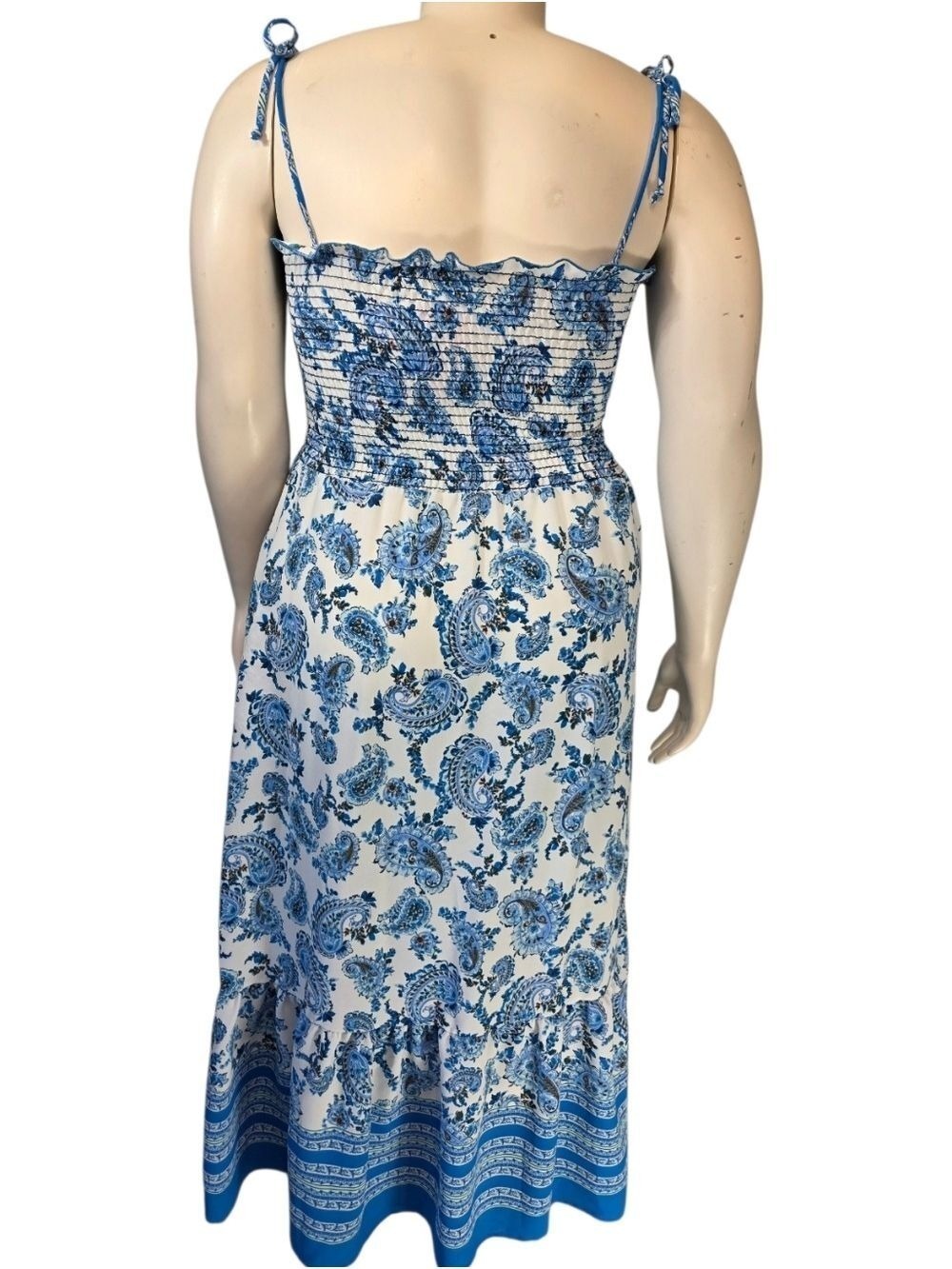 Haptics 2XL Blue Paisley Smocked Maxi Dress NWT Pockets - Picture 4 of 9